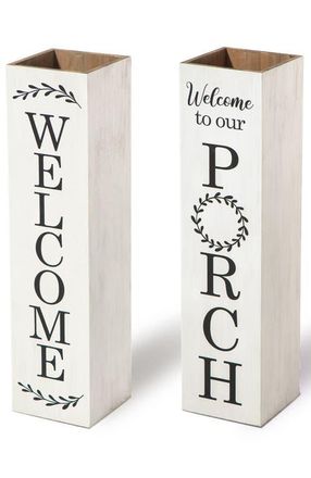 Glitzhome Double Sided Solid Wood Boxed WELCOME PORCH Porch Sign in White at Nordstrom, Size Medium