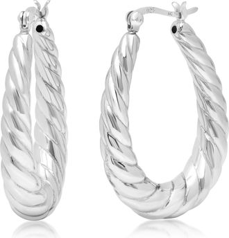 MAX + STONE Sterling Silver Rope Texture Oval Hoop Earrings