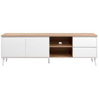 Calicosy Mobile TV a 2 ante, 2 nicchie e 2 cassetti, decorato in rovere, L186 cm - Zamos