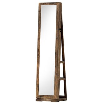 HOMCOM Espejo joyero 38x38x160 cm marr&oacute;n r&uacute;stico