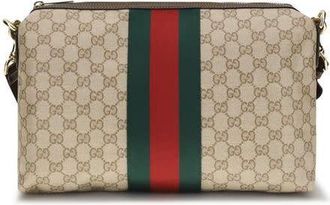 Gucci GG Canvas Web Stripe Shoulder Bag Beige