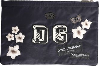 Dolce & Gabbana Blauwe DG Logo Patch Versierde Clutch Tas voor Heren
