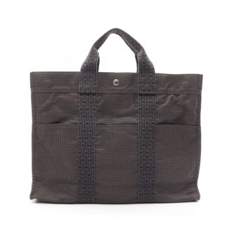 Herm&egrave;s Gray Nylon Canvas Handbag Tote Bag (Pre-Owned)