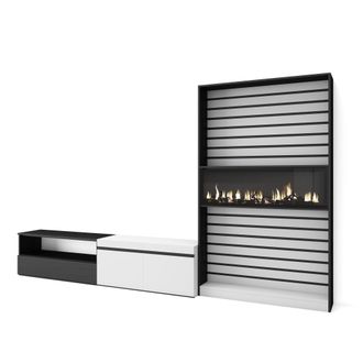 Skraut Home Skraut Home - Muebles De Sal&oacute;n Para Tv, Conjunto De Muebles Comedor, 310x186x35cm, Para Tv Hasta 80, Chimenea El&eacute;ctrica, Estilo Moderno, Blanco Y Negr