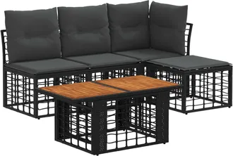 vidaXL Conjunto De Sof&aacute;s De Jard&iacute;n 5 Uds. Negro Y Gris Oscuro Vidaxl