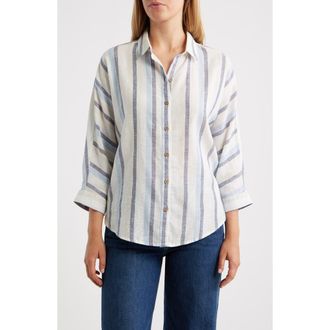Beach Lunch Lounge Wesley Linen & Cotton Shirt in Blueberry Kane at Nordstrom, Size X-Small