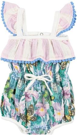Miki Miette Willa Floral Ruffle Shoulder Bubble Romper in Wonderland at Nordstrom, Size 3M