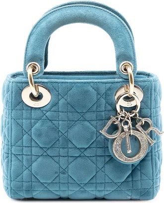 Dior Borsa a tracolla Lady Dior mini in velluto con motivo Cannage 2020 - Blu