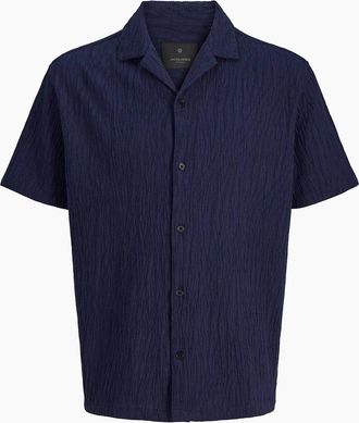 Jack & Jones Mens Jack & Jones Jacquard Short Sleeve Shirt Night Sky - Navy - Size: 40/Regular