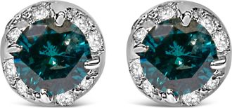 House of Brilliance 14K White Gold 1/2 cttw White and Treated Blue Round Diamond Earrings