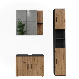 Vicco Conjunto De Muebles De Ba&ntilde;o Irma, Antracita/artisan, 3 Partes, Vicco