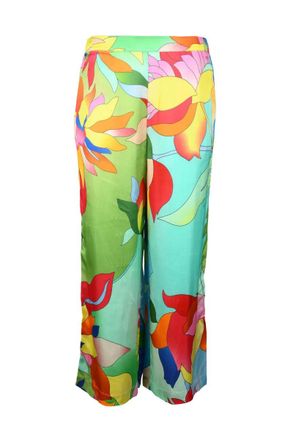 Semicouture Floral-Pattern Wide-Leg Trousers in Viscose