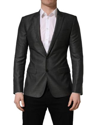 Dolce & Gabbana Mens Dark Gray Wool Slim Fit Coat Jacket Blazer Virgin Silk Clothing