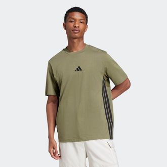 adidas T-Shirt ADIDAS SPORTSWEAR M 3S SJ T, Herren, Gr. M, gr&uuml;n (olive strata, schwarz), Obermaterial: 100% Baumwolle, normal, Rundhals, Shirts T-Shirt, mit 