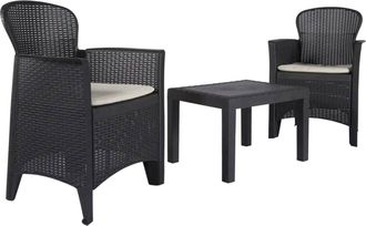 Dmora Set Salotto Da Esterno, Set Da Giardino Con 2 Poltrone Ed 1 Tavolino, Salottino Effetto Rattan Con Cuscini, 100% Made In Italy, Antracite