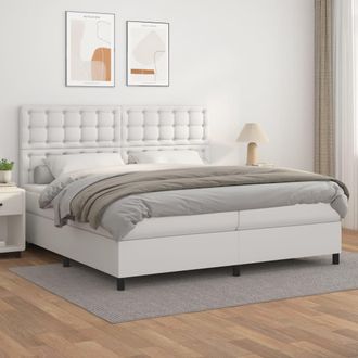 vidaXL Vidaxl - Cama Box Spring Con Colch&oacute;n Cuero Sint&eacute;tico Blanco 200x200 Cm
