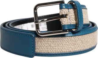 Dolce & Gabbana Blue Beige Leather Weaved Metal Buckle Mens Belt (Pre-Owned)