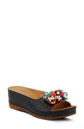 Spring Step Flower Child Slide Wedge Sandal in Black Leather at Nordstrom, Size 9.5-10Us