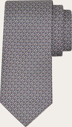 Ferragamo Men Gancini Square print silk tie Grey