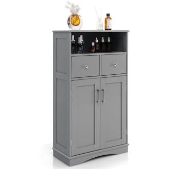 Costway Costway Armario De Ba&ntilde;o De Suelo, Gabinete De Madera Con 2 Puertas, 2 Cajones Y 2 Estantes Ajustables, Organizador De Almacenamiento Para Sala De Esta