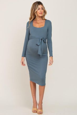 Pinkblush Basic Square Neck Midi Dress in Blue at Nordstrom, Size X-Large