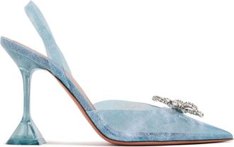 Amina Muaddi 95mm bow-detail pumps - women - Goat Skin/Lambskin/PVC/Rubber/Leather - 36 - Blue