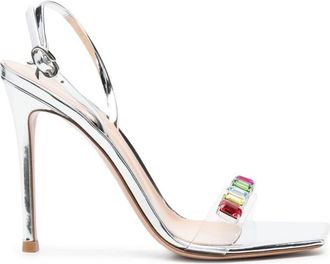 Gianvito Rossi Zilveren Sandalen van Lakleer met Multikleurige Kristaldecoratie - Dames - Sandalen met hakken - Veelkleurig - 36 EU - Leer - Schoenen