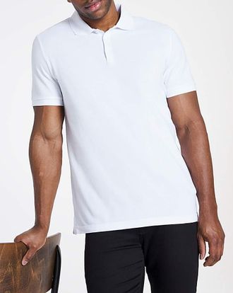 Jacamo Pure Cotton Pique Polo Long- White