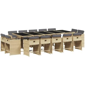 vidaXL Set Comedor De Jard&iacute;n Con Cojines 15 Pzas Rat&aacute;n Sint&eacute;tico Beige Vidaxl