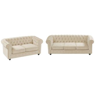 Vente-Unique Vente-unique - Divano 3 posti e 2 posti in Velluto Beige - chesterfield