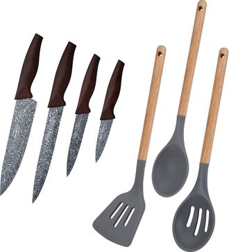San Ignacio Set De Cuchillos De Cocina San Ignacio Daimiel Revestimiento M&aacute;rmol Mango Madera