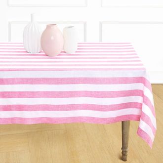 Solino Home Linen Tablecloth for Dining Table, Holiday and Everyday Dining Table Decor - Cabana Stripe in Pink And White at Nordstrom, Size X-Small