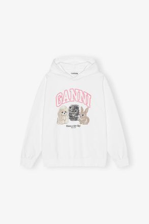 Ganni White Animal Print Hoodie - Size XXS/XS Organic Cotton
