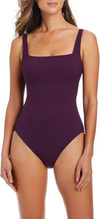 Bleu Rod Beattie Rib Square Neck Underwire One-Piece Swimsuit in Grenache at Nordstrom, Size 12