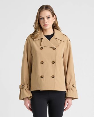 NVLT Womens Double Breasted Short Trench Coat