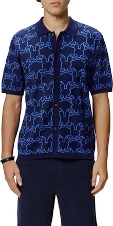 Psycho Bunny Kane Short Sleeve Cotton Button-Up Shirt in Evening Blue at Nordstrom, Size 6
