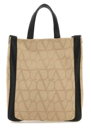 Valentino Garavani Beige V Logo Jacquard Tote Bag