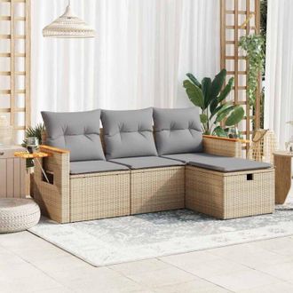 vidaXL Juego De Sof&aacute;s Jard&iacute;n Con Cojines 4 Pzas Rat&aacute;n Sint&eacute;tico Beige Vidaxl