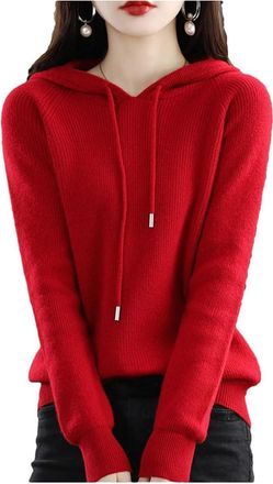 Generic Womens Cashmere Sweater with Hooded Pullovers Fall Winter Cashmere Hooded Sweater Loose Knitting Pullover Sweater (Claret,Medium)
