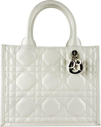 Dior White Leather Handbag Shoulder Bag Tote Bag (Pre-Owned)