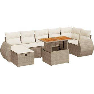 vidaXL Set Sof&aacute;s Jard&iacute;n Y Cojines 5 Pzas Rat&aacute;n Sint&eacute;tico Acacia Beige Vidaxl
