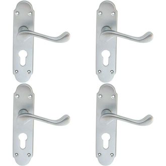 Loops 4x PAIR Victorian Upturned Handle on Euro Lock Backplate 170 x 42 Satin Chrome