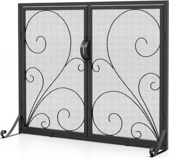 Costway Costway - Pantalla De Chimenea De Puerta Doble 96 X 78 Cm, Pantalla Protectora Contra Incendios Plana, Soportes Delanteros Y Traseros De Soporte Estab