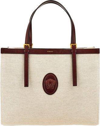 Versace Large Rivi&egrave;re Canvas Tote in Beige Palisandro/Gold at Nordstrom