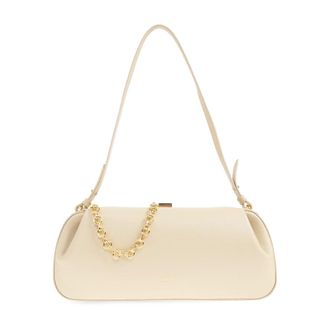 Yuzefi Tassen, Dames, Beige, ONE Size, Leer, Oyster Schoudertas
