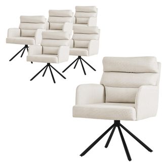 ML Design Ml-design 6x Silla De Comedor Giratoria, Beige Asiento De Cocina Con Respaldo Extra&iacute;ble Y Reposabrazos Dise&ntilde;o Ergon&oacute;mico Mueble Tapizado Con Funda De 