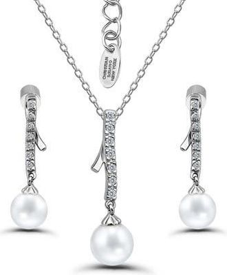 Christian Siriano Cubic Zirconia & Faux Pearl Ribbon Earrings & Necklace Set in Silver at Nordstrom Rack