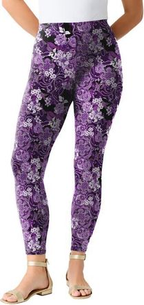 Roaman's Plus Size Essential Stretch Ankle Length Pull On Legging in Purple Rose Paisley at Nordstrom, Size Medium