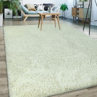 Paco Home Paco Home - Alfombra Reciclada Pelo Largo Mullida Moderna Shaggy Flokati Monocolor Crema 120x170 Cm