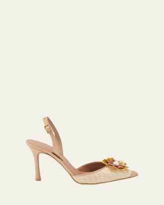 Malone Souliers 90mm Sarah Raffia Slingback Pumps
